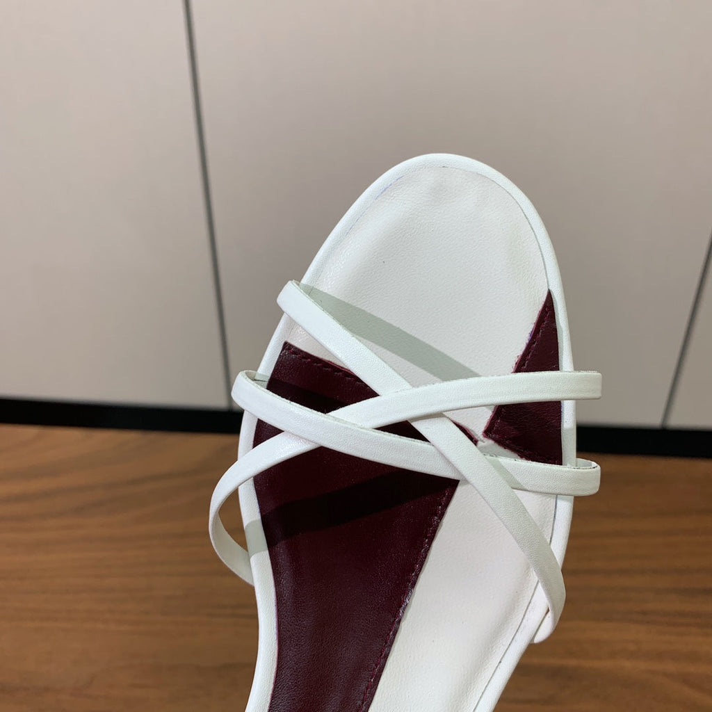 The Row  Heel Sandals 30mm White Mix Burgundy Sheepskin 325422
