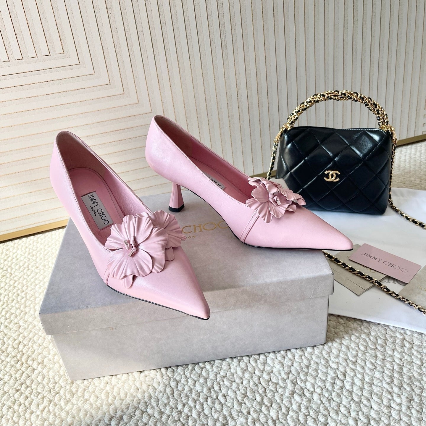 Jimmy Choo Skye Corsage Pump 6.5cm Pink Sheepskin 669832