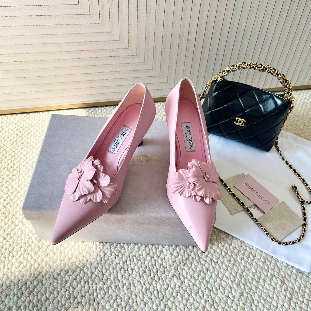 Jimmy Choo Skye Corsage Pump 6.5cm Pink Sheepskin 669832