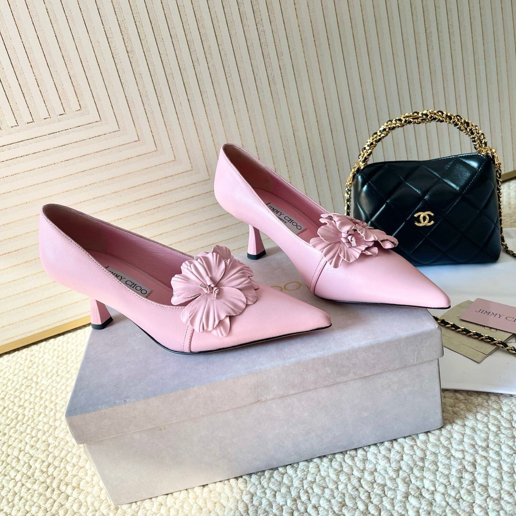 Jimmy Choo Skye Corsage Pump 6.5cm Pink Sheepskin 669832