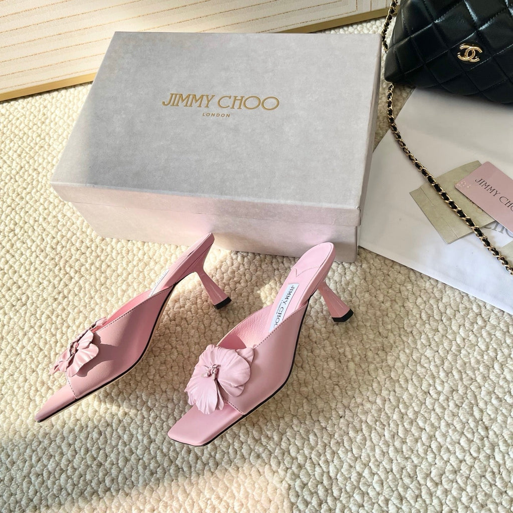 Jimmy Choo Skye Corsage Sandals Pink Sheepskin 669835
