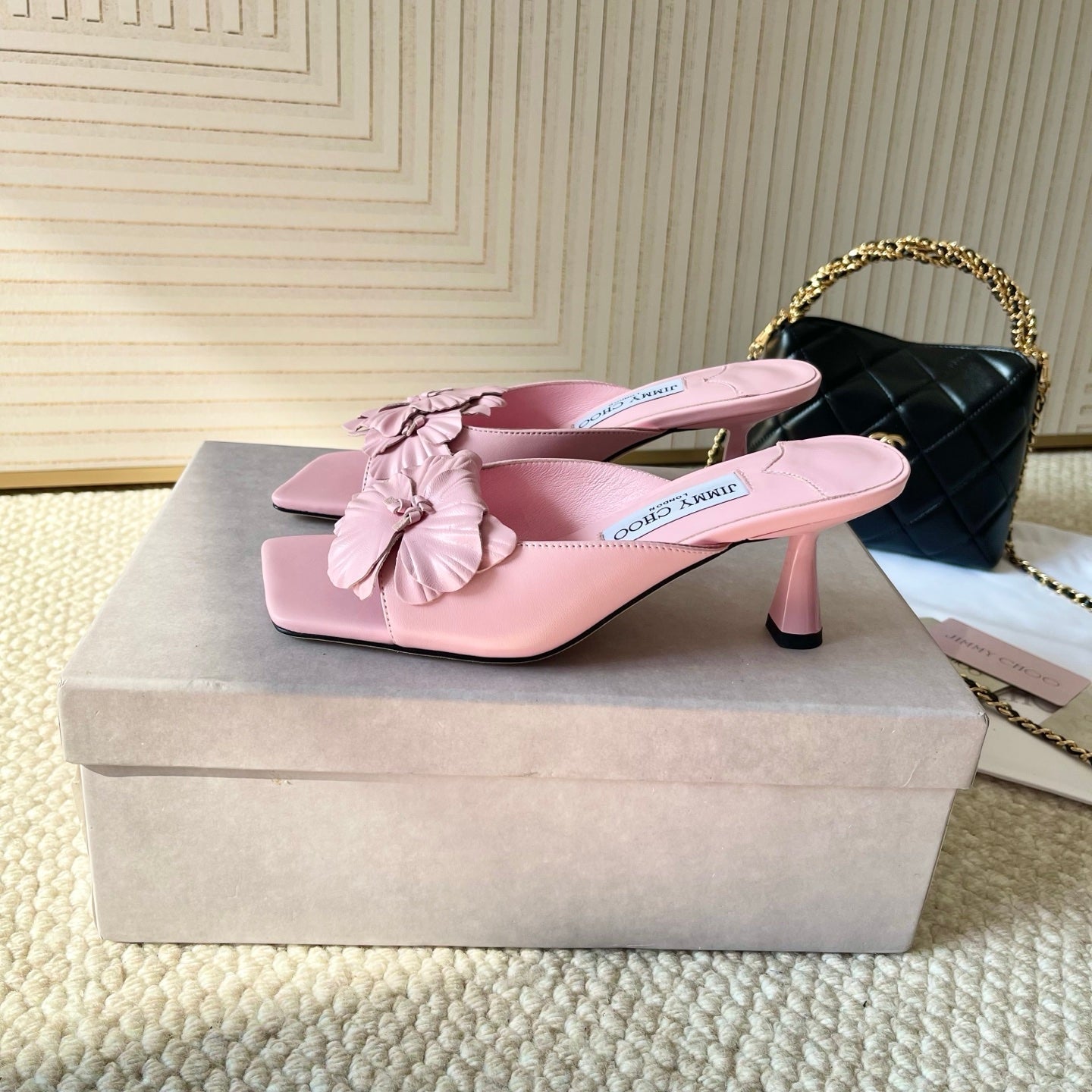 Jimmy Choo Skye Corsage Sandals Pink Sheepskin 669835
