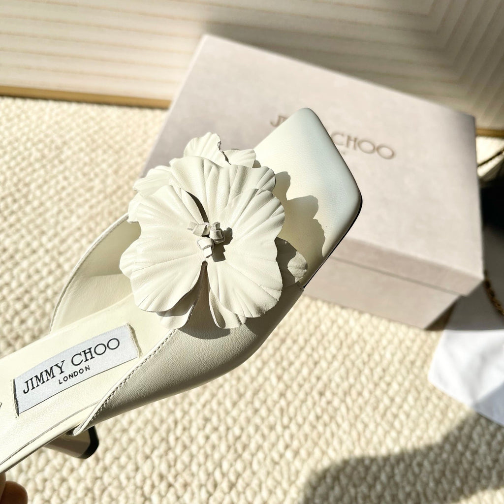Jimmy Choo Skye Corsage Sandals White Sheepskin 669840