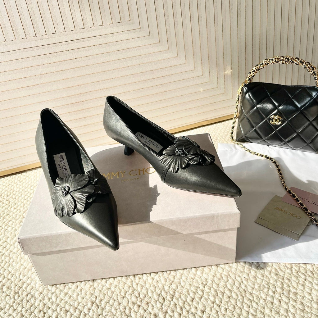 Jimmy Choo Skye Corsage Pump 4.5cm Black Sheepskin 669842