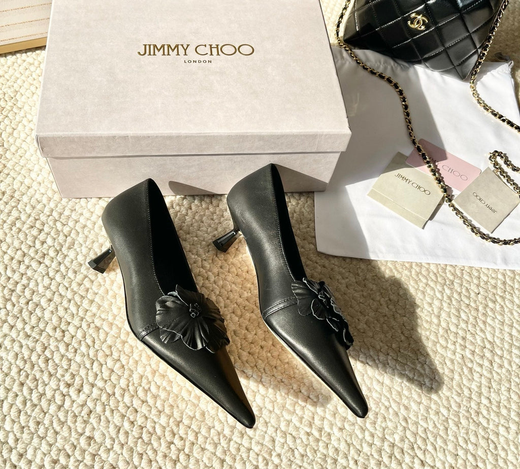 Jimmy Choo Skye Corsage Pump 4.5cm Black Sheepskin 669842