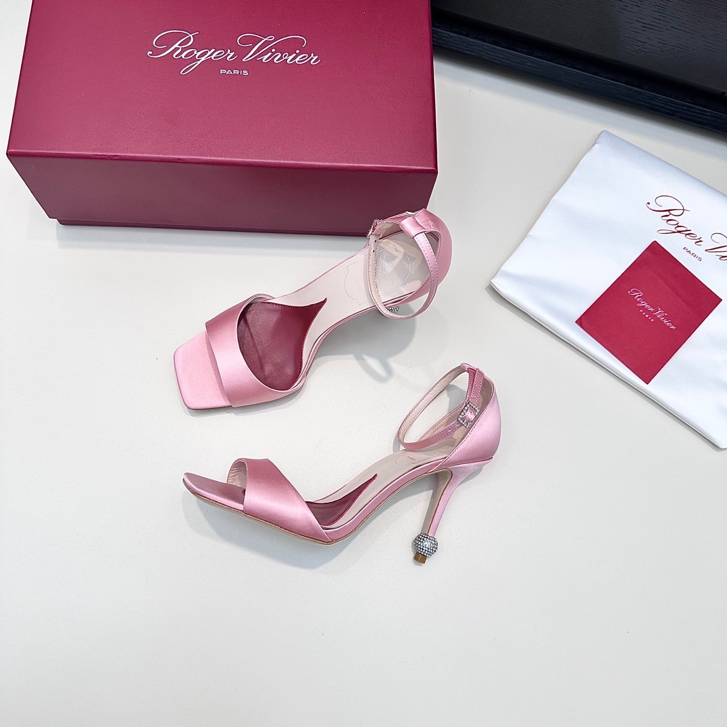 RV Jewel Heel Sandals 10cm Pink Satin 787688