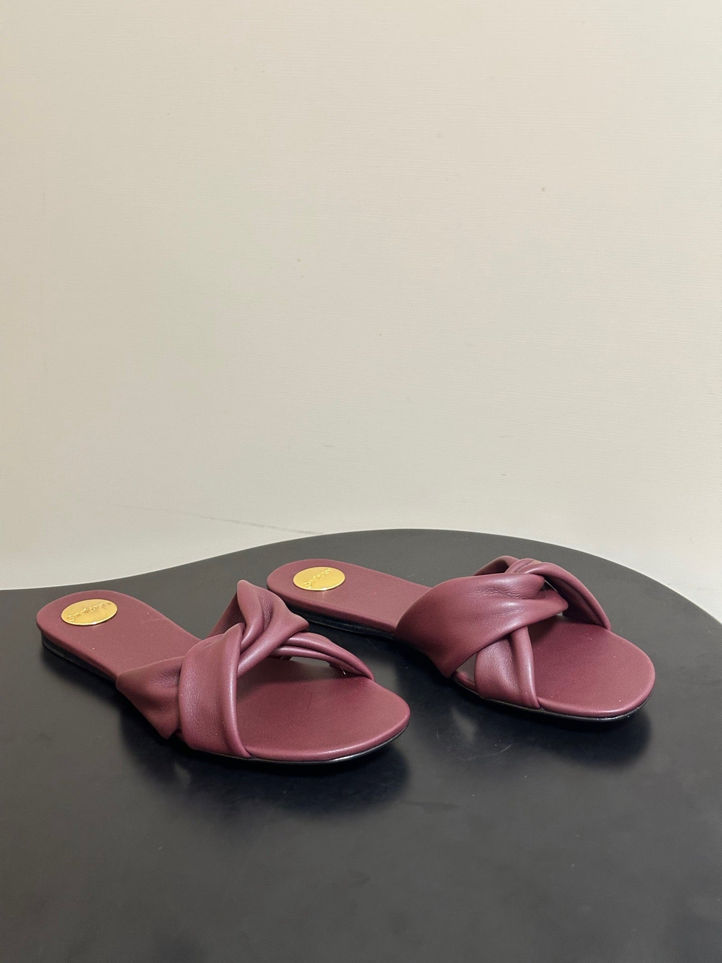 YSL Knotted Slide Burgundy Smooth Leather 787569
