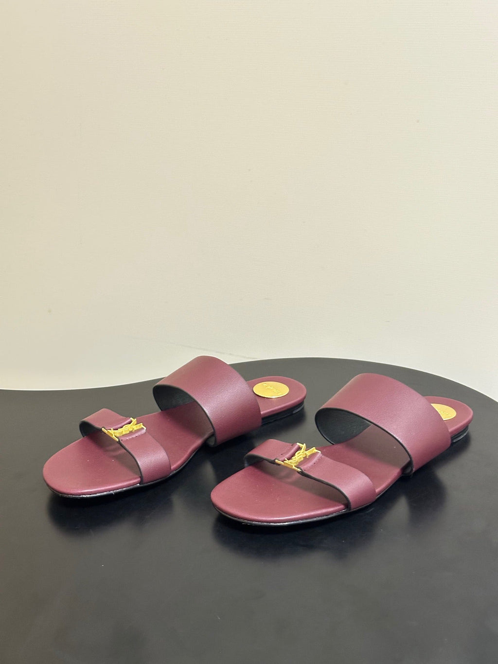 YSL Babylone Slides Burgundy Smooth Leather 787573