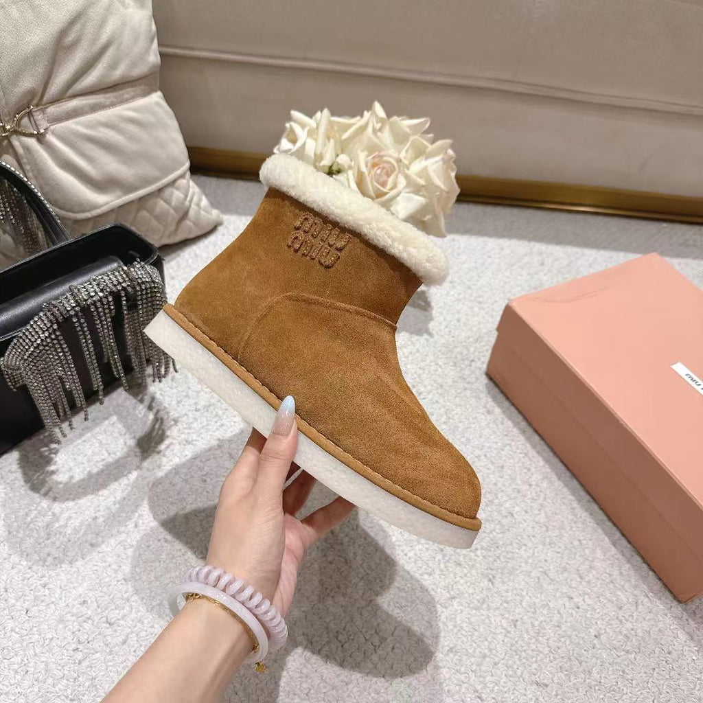 Miumiu 25 Boot Brown Mix White Suede Wool 510245