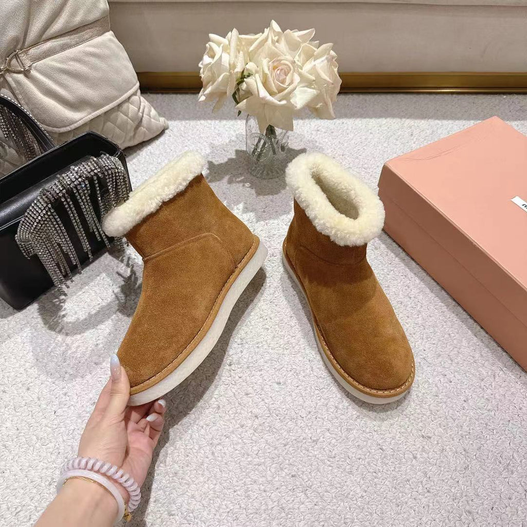 Miu Snow Boots Brown Suede Shearling 455926