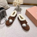 Miu Booties Dark Brown Suede Shearling-Lined with Fur Tassels 455927