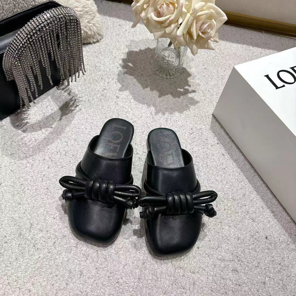 Loewe Flamenco Knot Mule Black Sheepskin 664825
