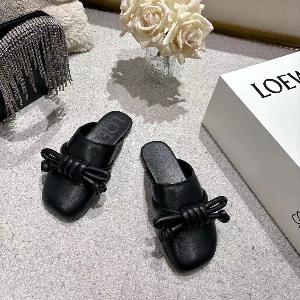 Loewe Flamenco Knot Mule Black Sheepskin 664825