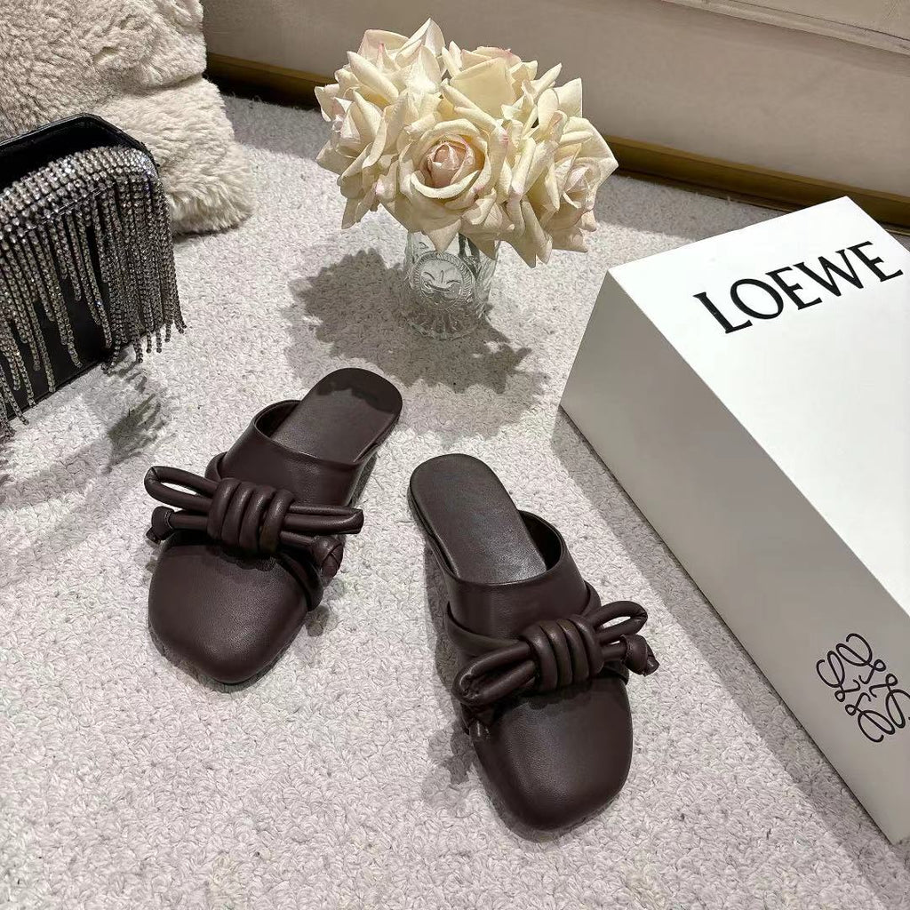 Loewe Flamenco Knot Mule Chocolate Sheepskin 664826