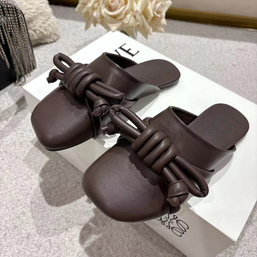 Loewe Flamenco Knot Mule Chocolate Sheepskin 664826