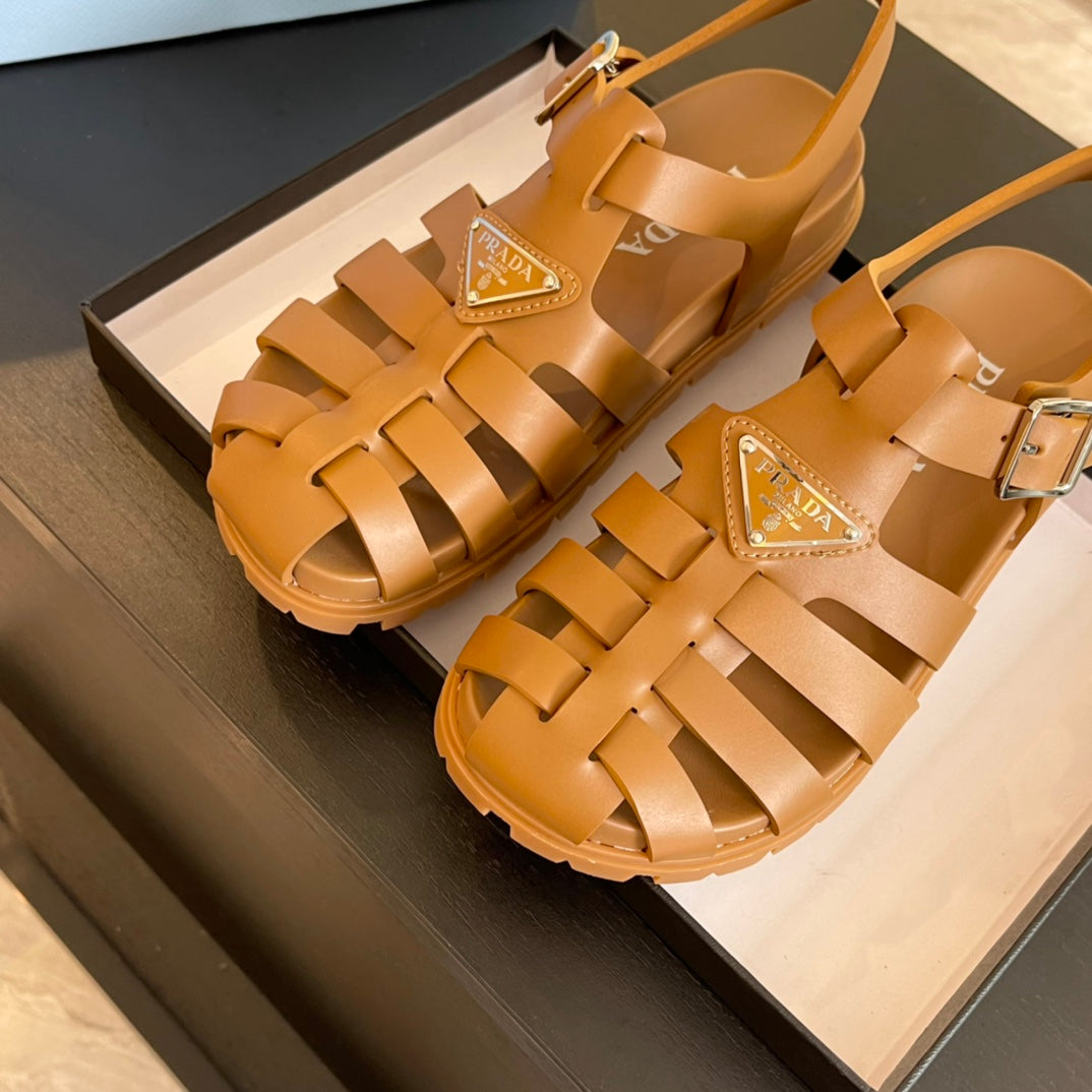 PRA RUBBER FISHERMAN SANDALS BRONZE CALFSKIN