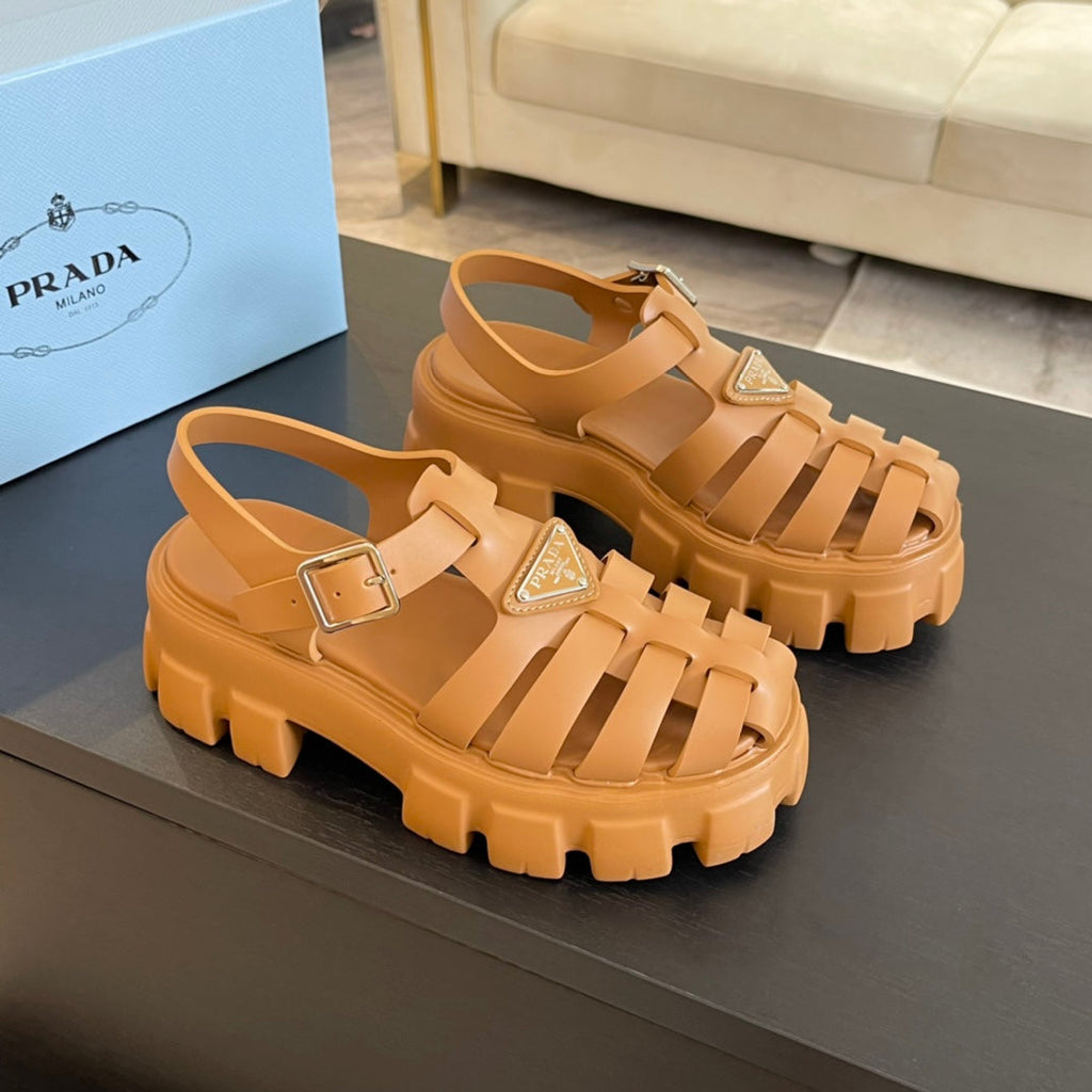 PRA RUBBER MONOLITH SANDALS BRONZE CALFSKIN
