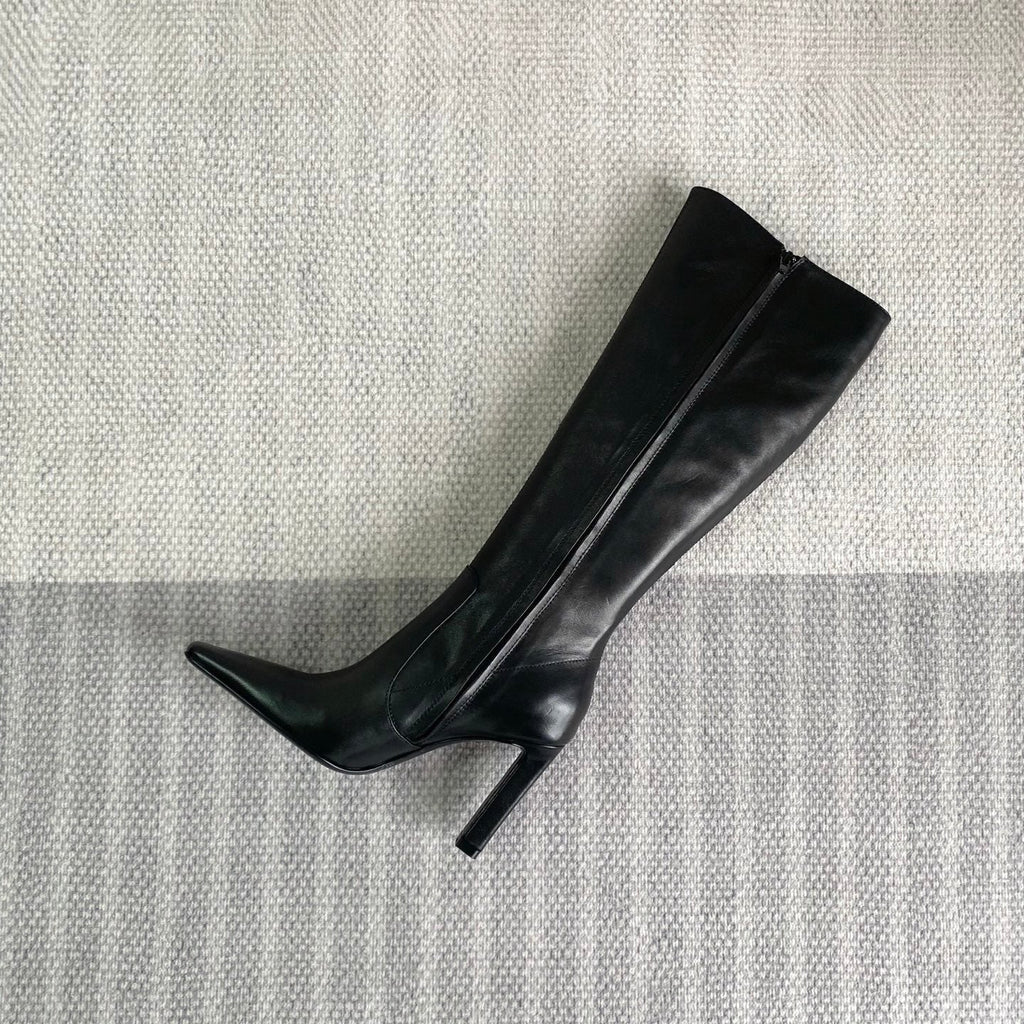 YSL Jill Boots 75mm Black Smooth Cafskin 429097
