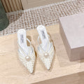 Jimmy All-Over Pearls Sana Mule 50mm White Satin Fabric 431840