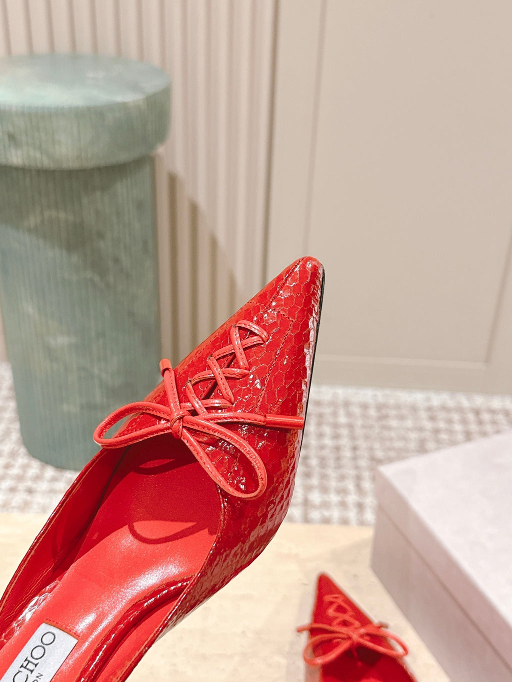 Jimmy Snake Embossed Scarlett Mule 50mm Bright Red Cowhide 431845