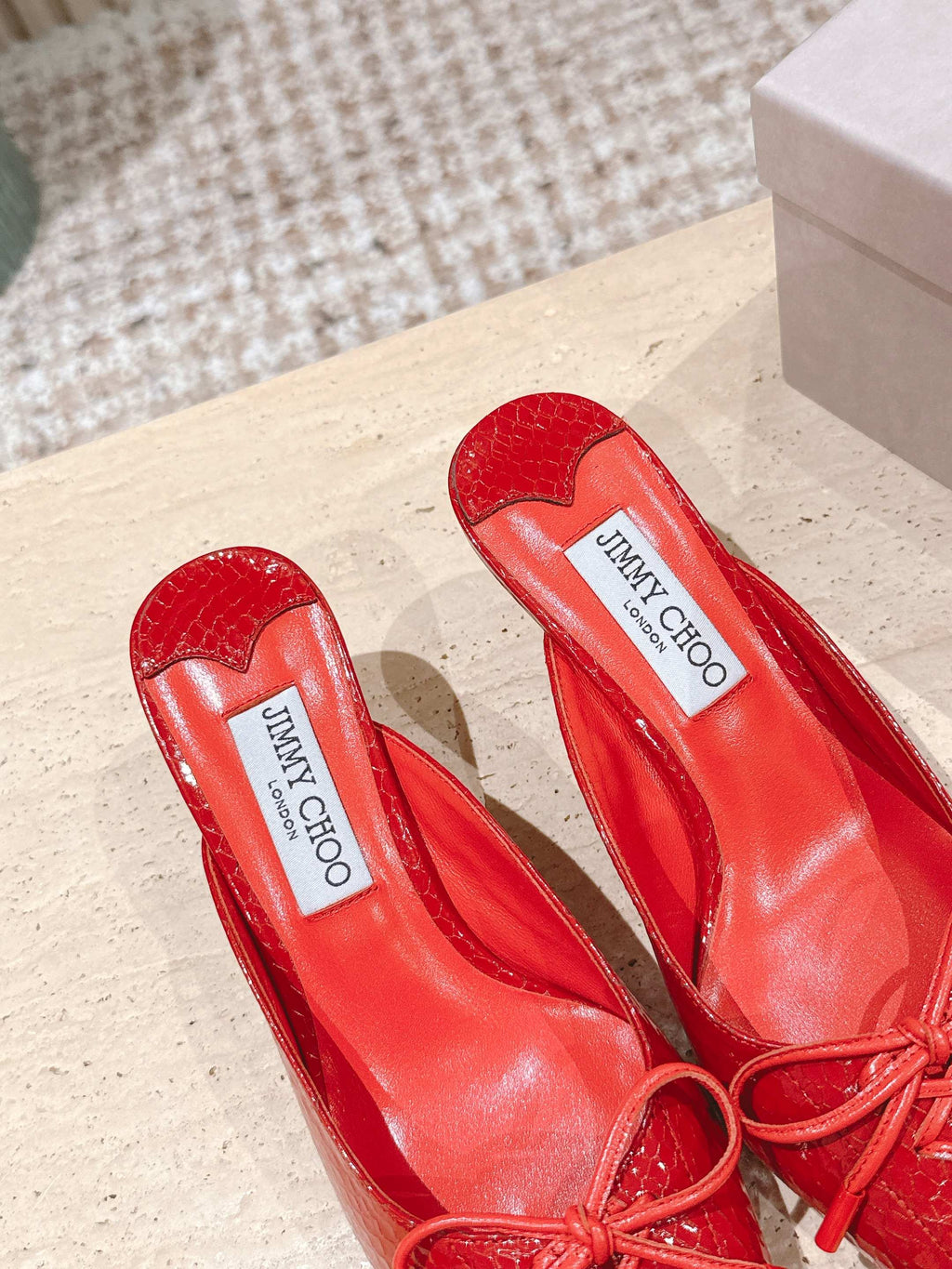 Jimmy Snake Embossed Scarlett Mule 50mm Bright Red Cowhide 431845