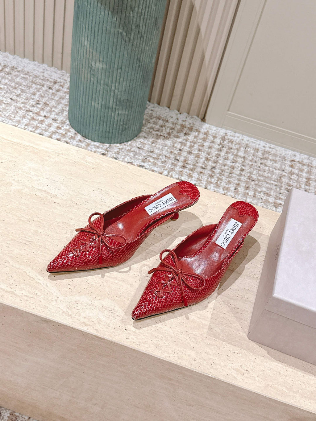Jimmy Snake Embossed Scarlett Mule 50mm Red Cowhide 431848
