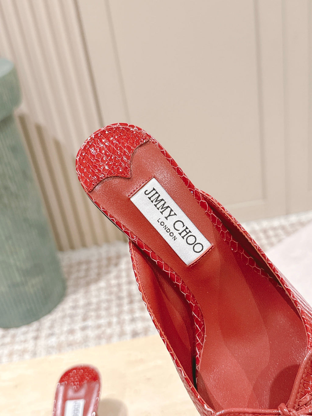 Jimmy Snake Embossed Scarlett Mule 50mm Red Cowhide 431848