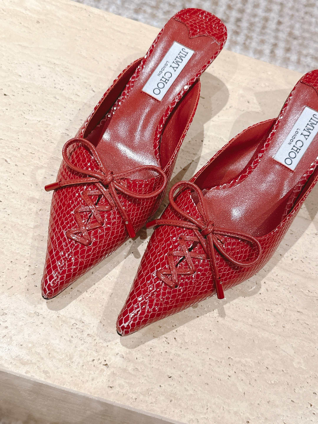 Jimmy Snake Embossed Scarlett Mule 50mm Red Cowhide 431848