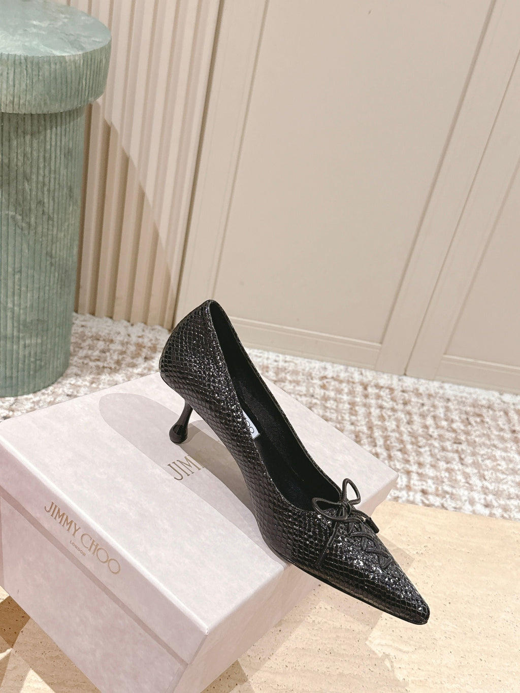 Jimmy Scarlett Snake Embossed Pumps 50mm Black Cowhide 431851