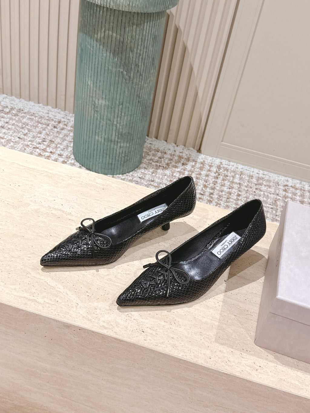 Jimmy Scarlett Snake Embossed Pumps 50mm Black Cowhide 431851