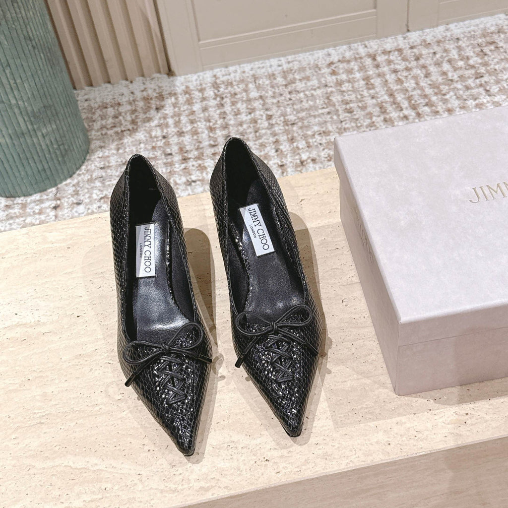 Jimmy Scarlett Snake Embossed Pumps 50mm Black Cowhide 431851