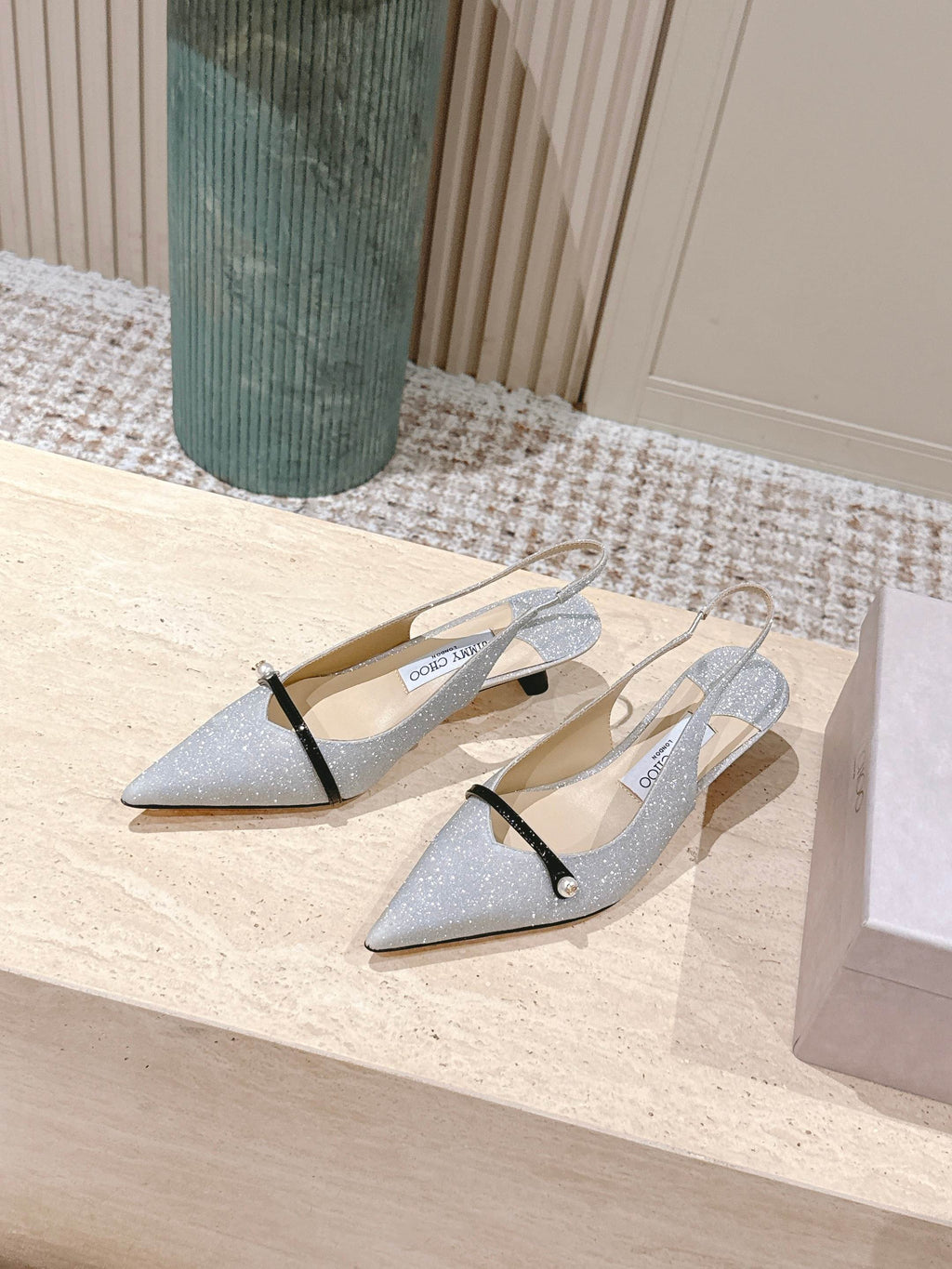 Jimmy 25 Amita Slingback 45mm Sliver Glitter & Patent Leather 431860