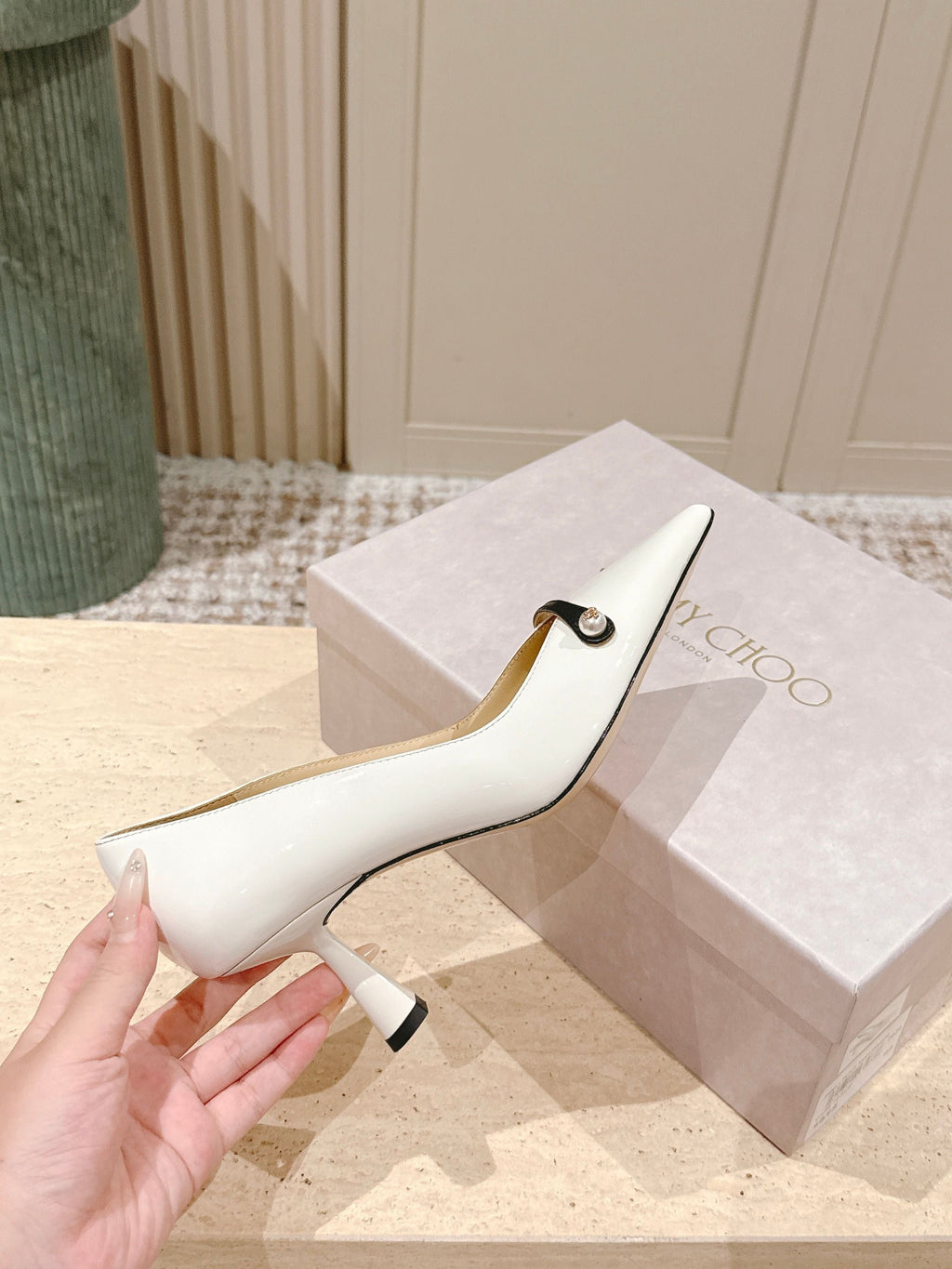 Jimmy 25 Amita Pump 65mm White Patent Leather 431862