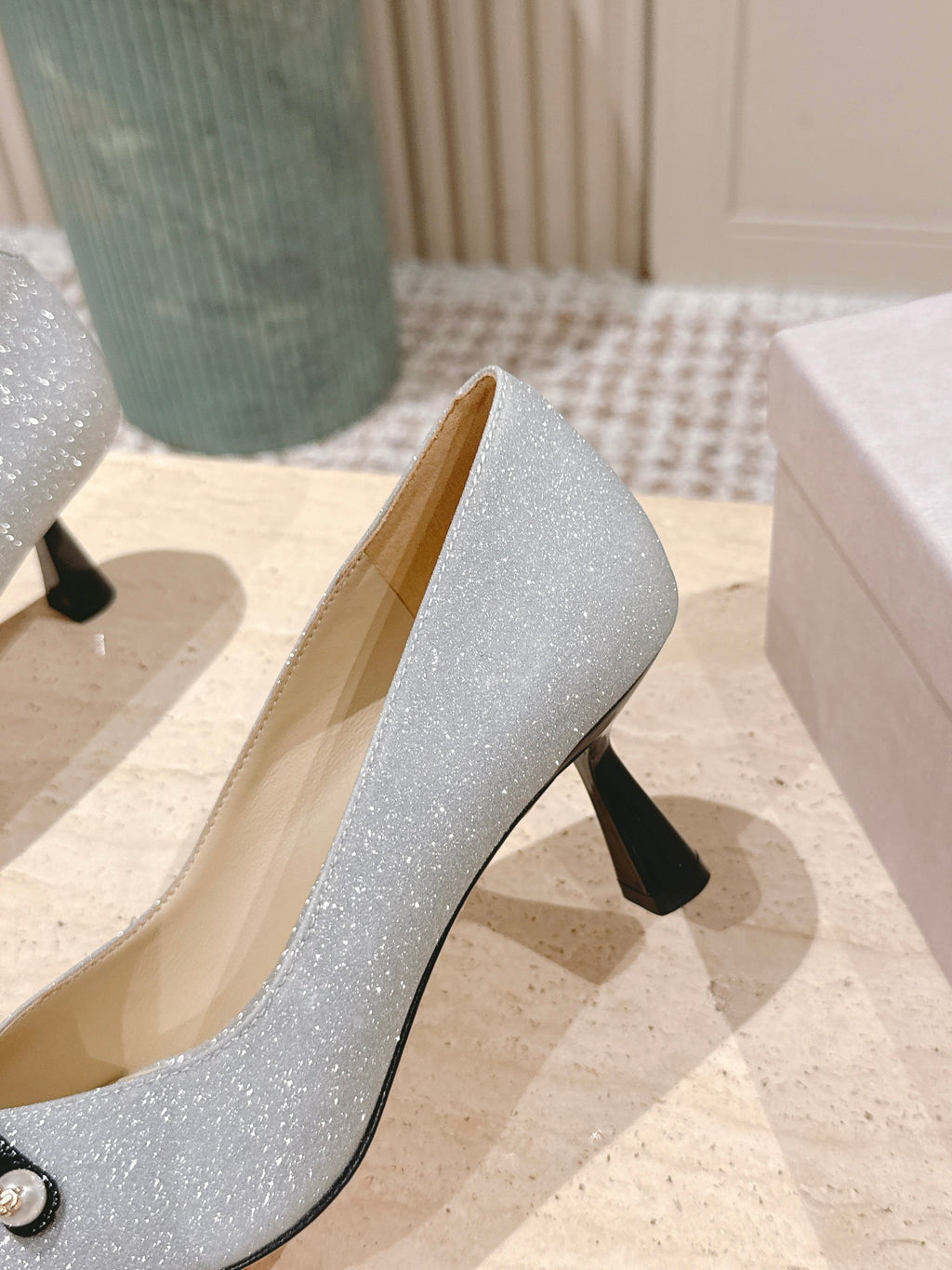 Jimmy 25 Amita Pump 65mm Sliver Glitter & Patent Leather 431864