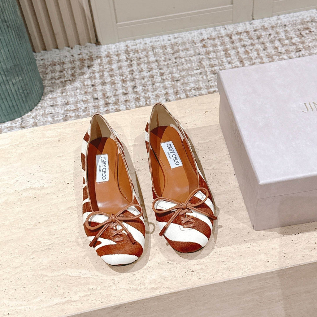 Jimmy 25s Ballet Flats 10mm Light Brown White Zebra Hair & Sheepskin 431865