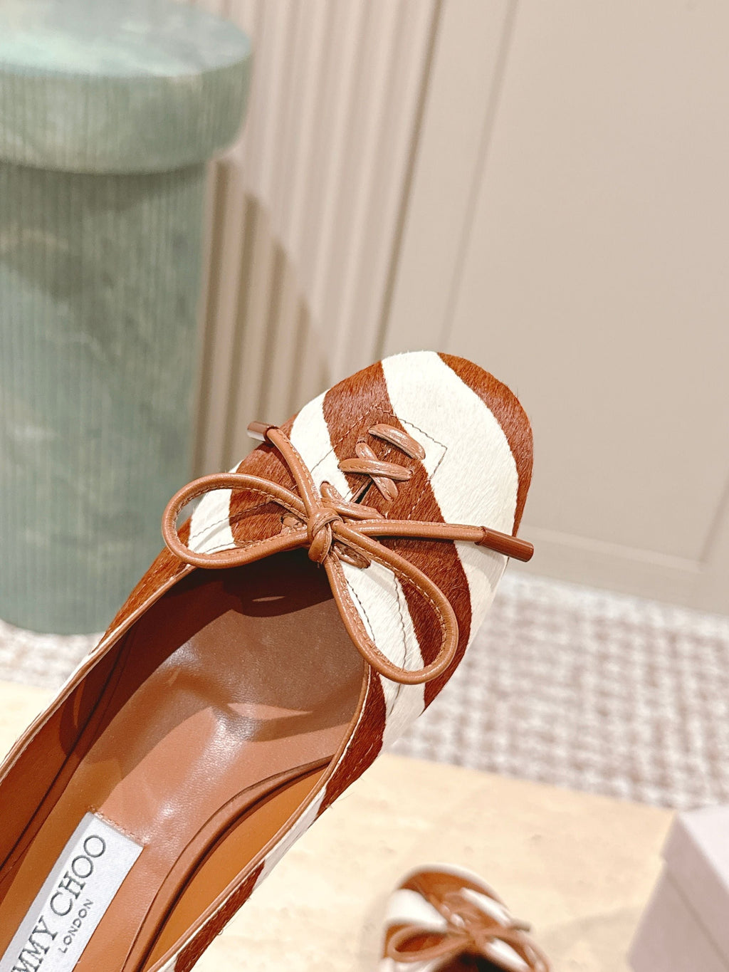 Jimmy 25s Ballet Flats 10mm Light Brown White Zebra Hair & Sheepskin 431865