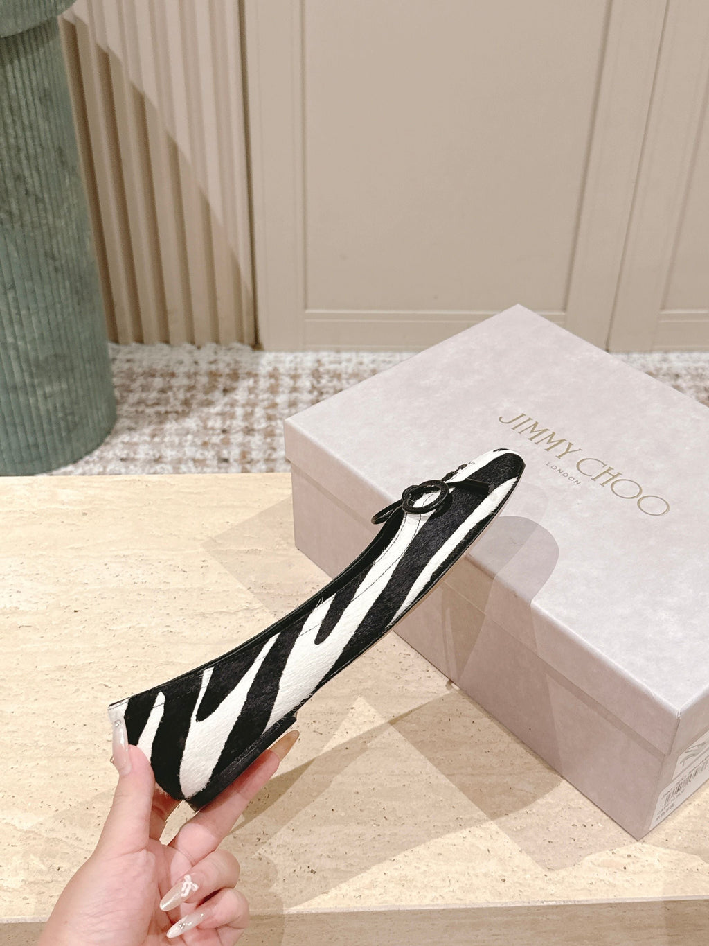 Jimmy 25s Ballet Flats 10mm Black White Zebra Hair & Sheepskin 431866
