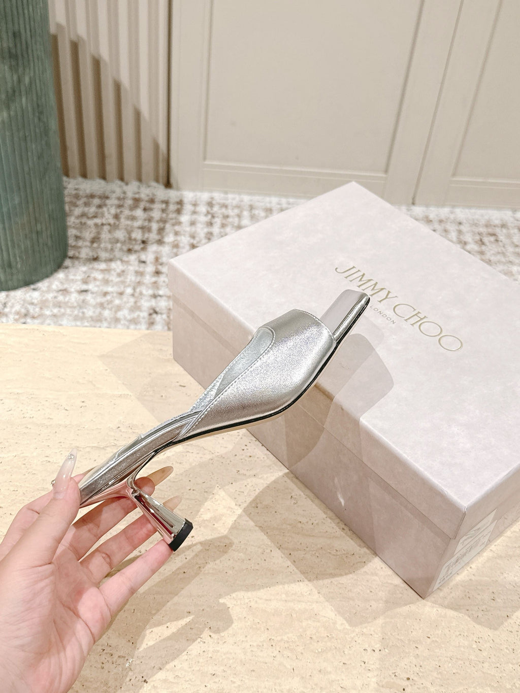 Jimmy 25s Skye Satin Mules 70mm Sliver Leather 431869