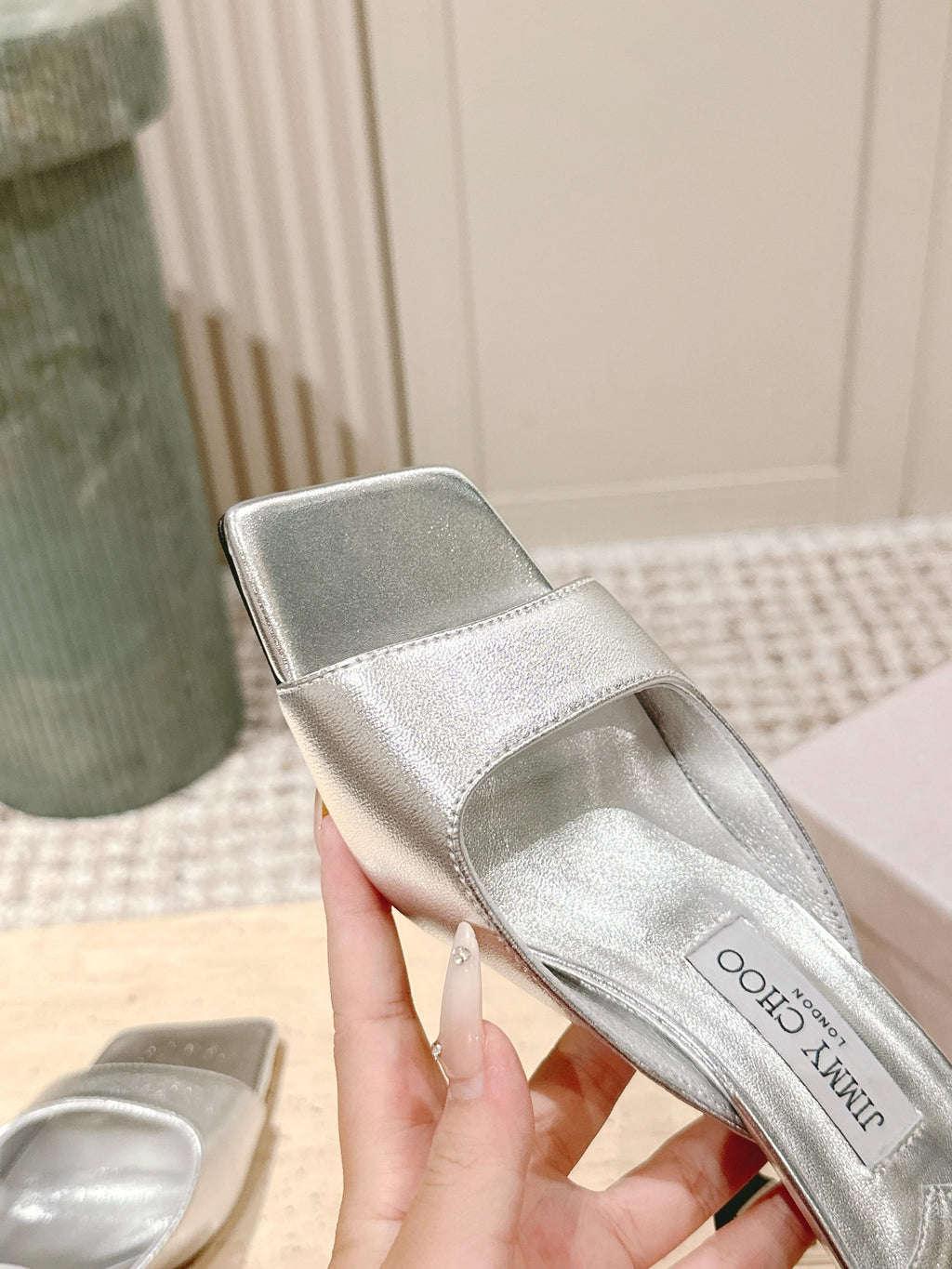 Jimmy 25s Skye Satin Mules 70mm Sliver Leather 431869