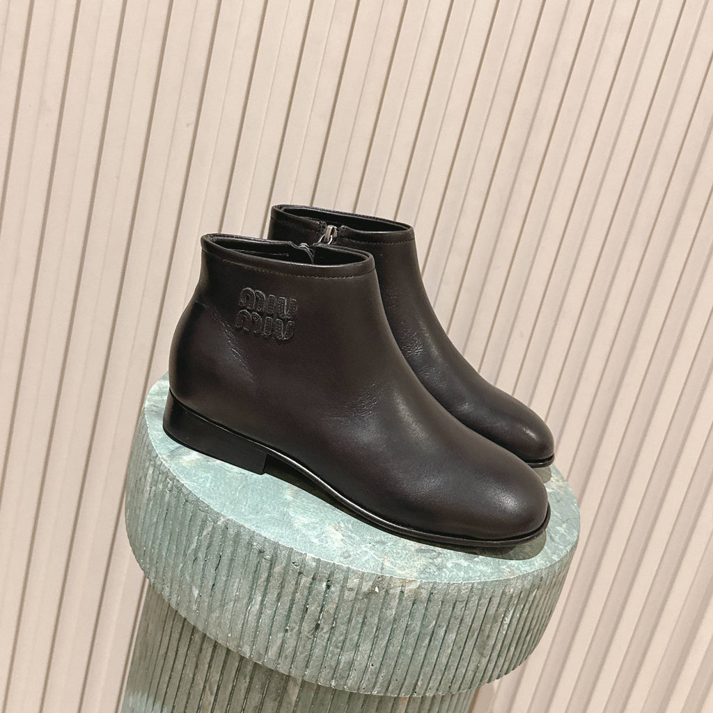 Miu Miu Pair Fumé Booties Ankle Boots Dark Brown Calf Leather 533040