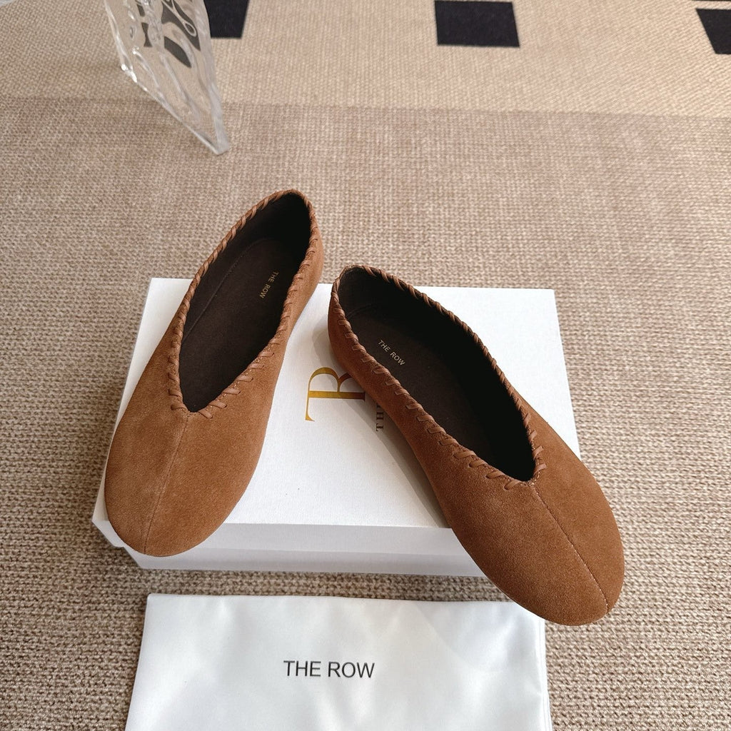 The Row 25ss Ballet Flat Brown Nubuck Leather 443304