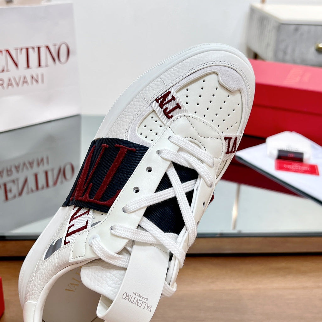 valenti low top vl7n white calfskin black red canvas