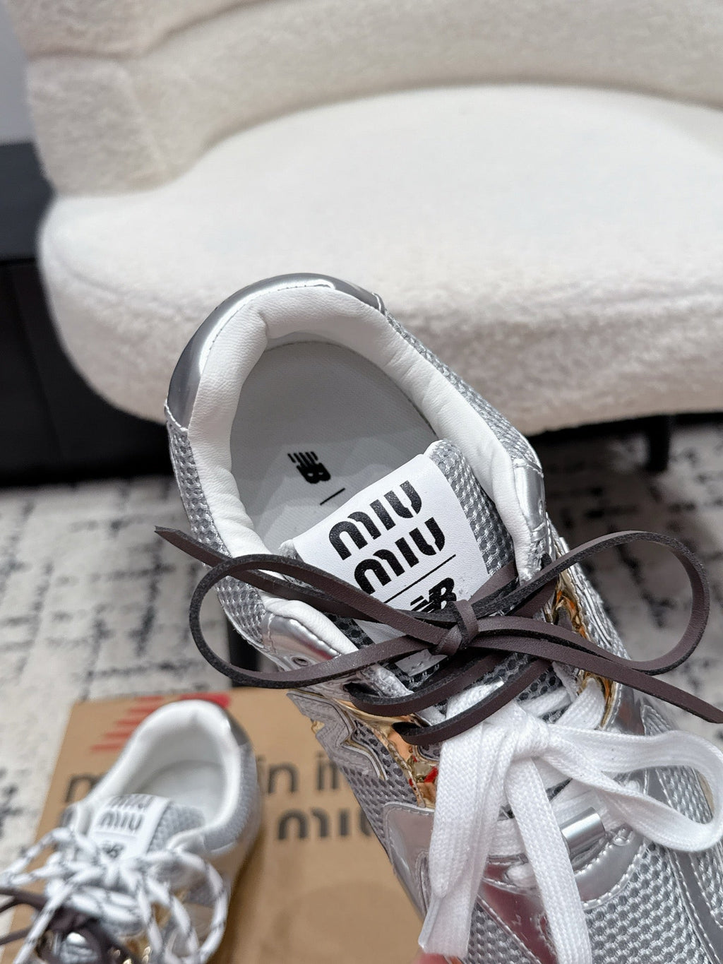 Miu 530 Casual Sneaker Sliver Mesh Metalic Leather 880614