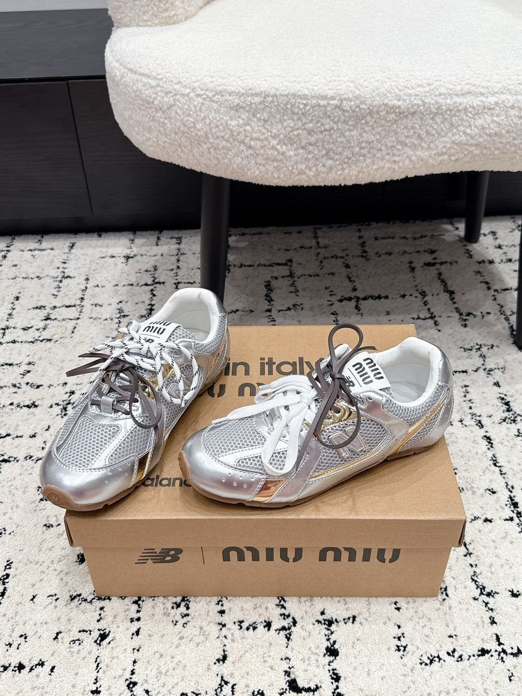 Miu 530 Casual Sneaker Sliver Mesh Metalic Leather 880614
