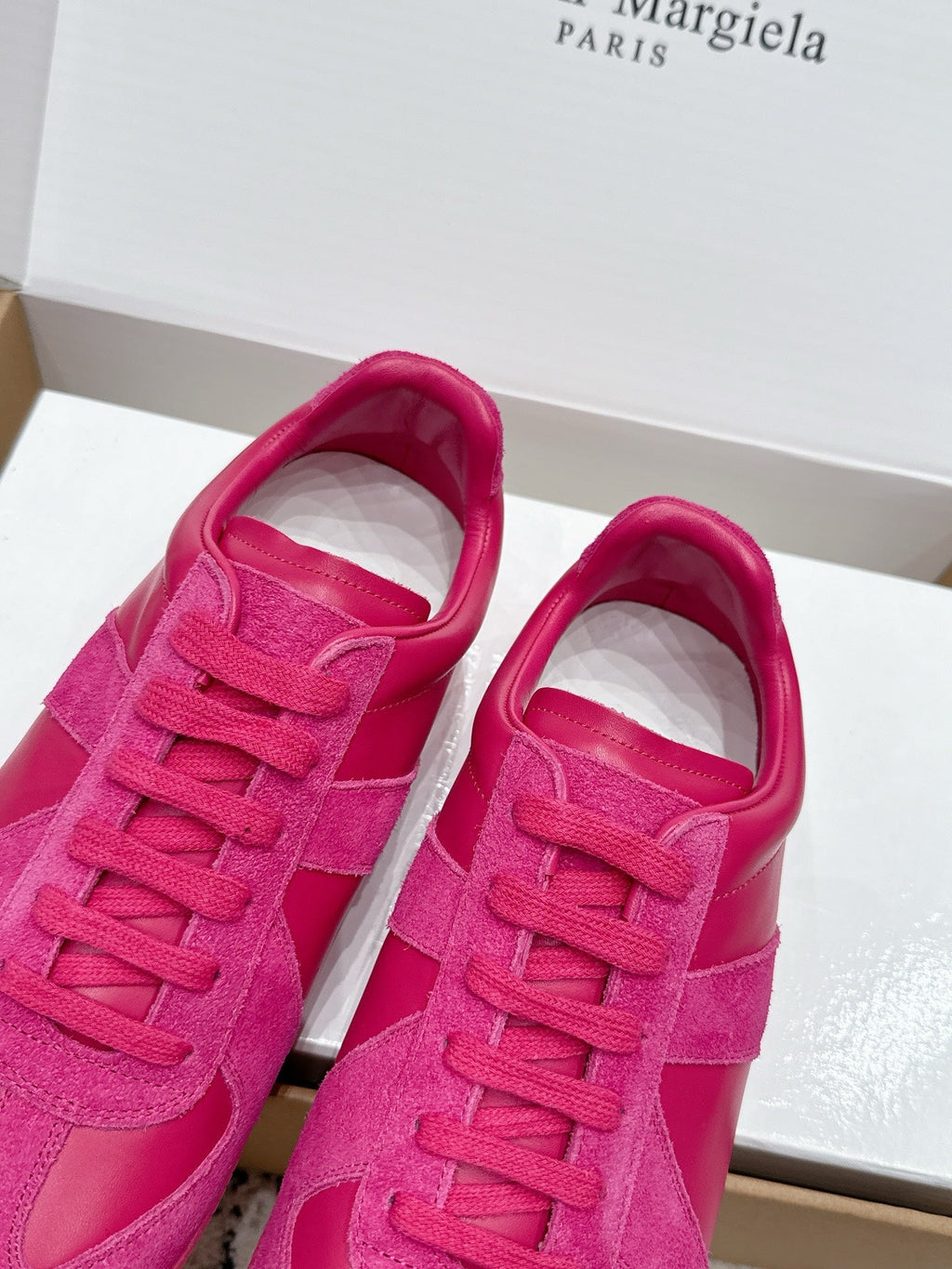 MM6 Replica Casual Sneaker Hot Pink Sheepskin Suede 881189