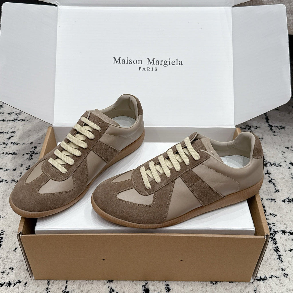 MM6 Replica Casual Sneaker Beige Brown Sheepskin Suede 881193