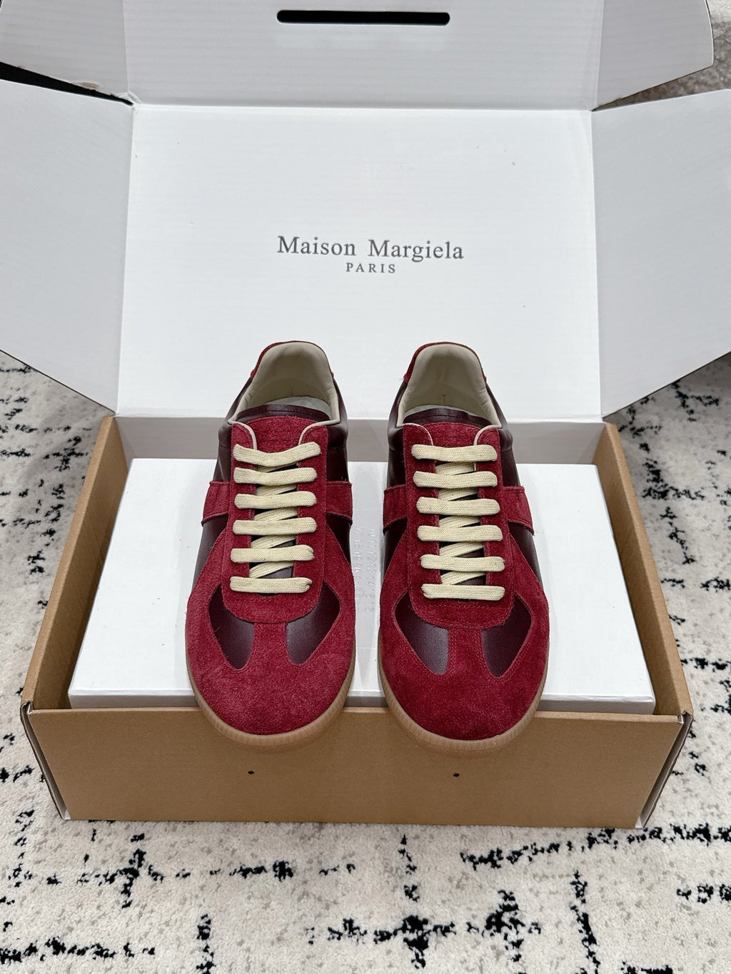 MM6 Replica Casual Sneaker Red Burgundy Sheepskin Suede 881196