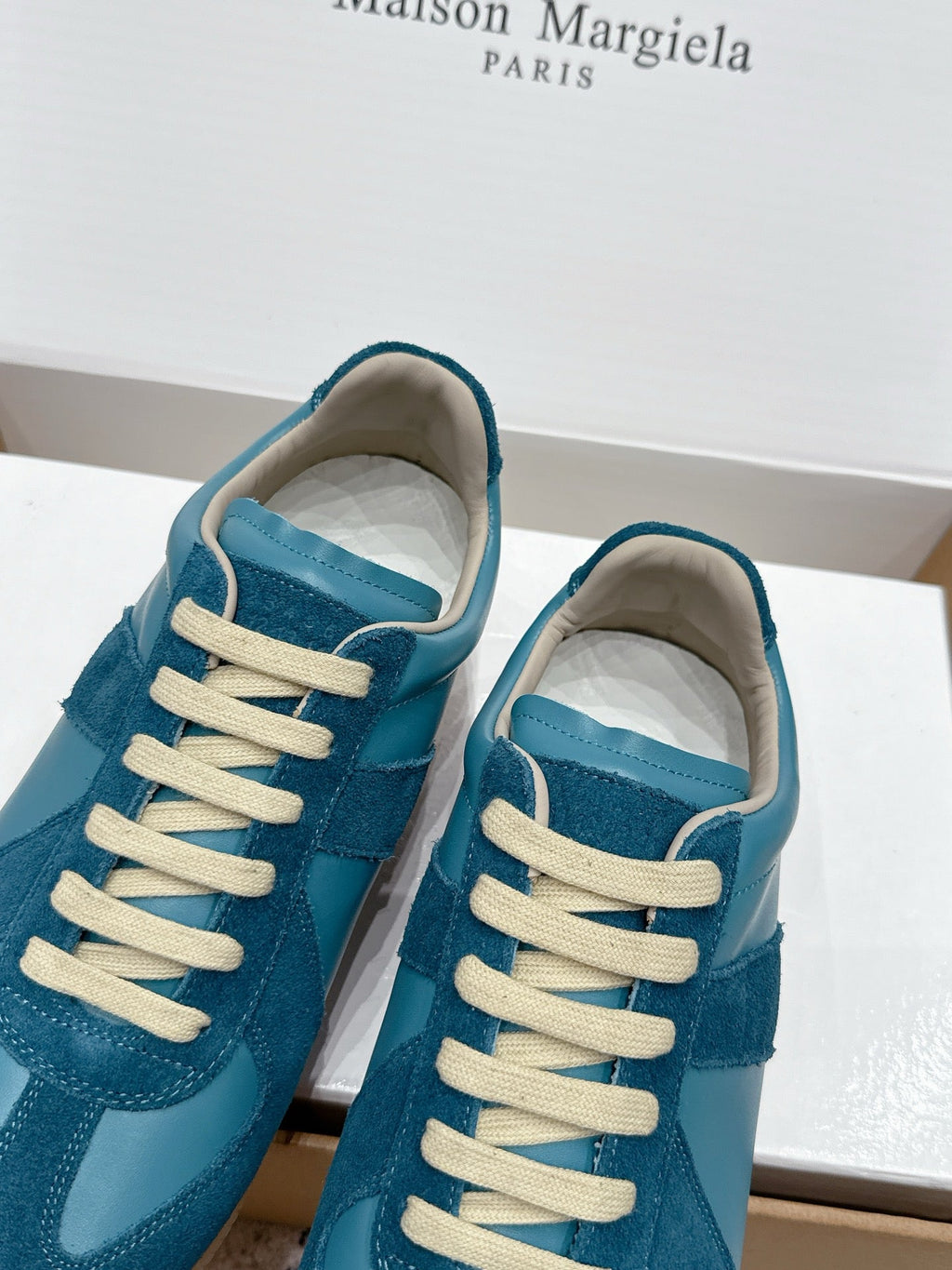 MM6 Replica Casual Sneaker Blue -Green Sheepskin Suede 881201