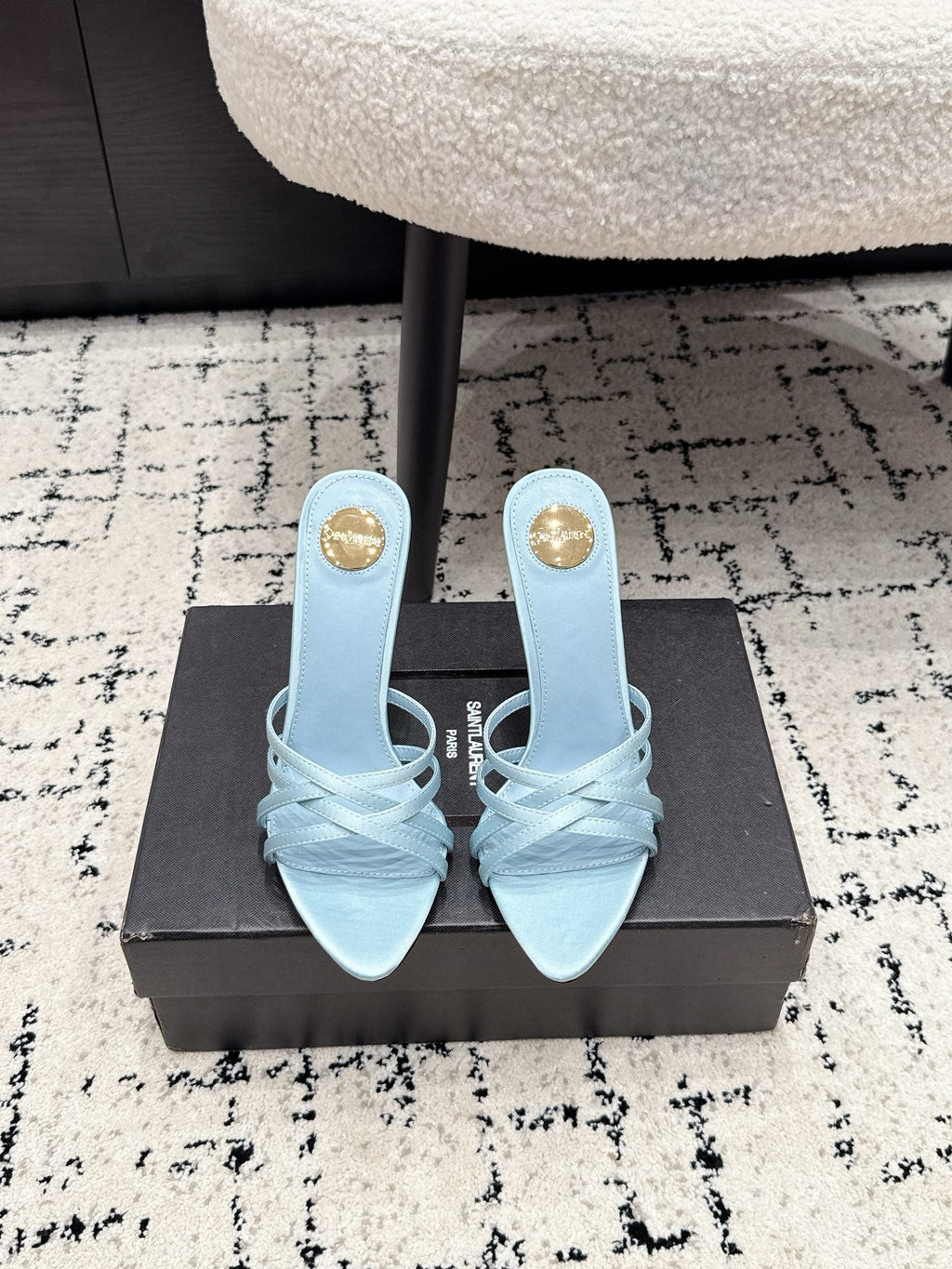 YSL Kate Mule 10.5cm Light Blue Satin 847151