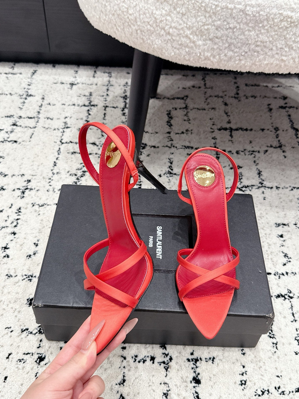 YSL Kirat Sandal 9.5cm Red Satin 847152